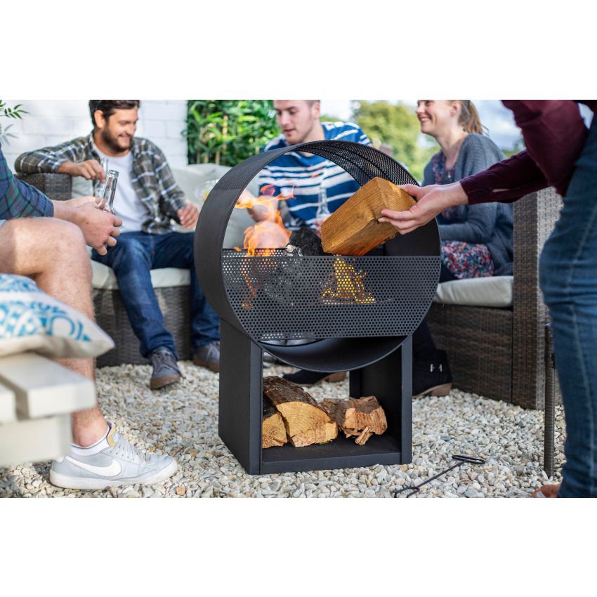 Brasero Hublot en acier noir de 80 cm de diamètre