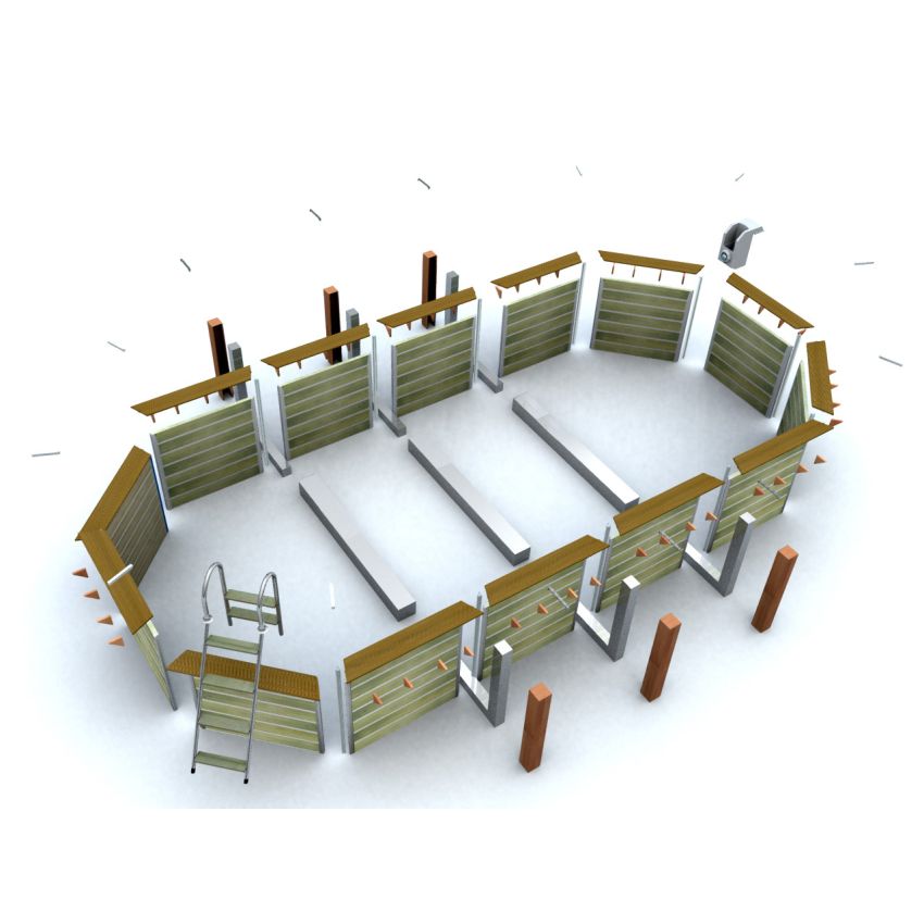 Piscine bois Octogonale Allongée CALAYAN  890x420x129cm Liner Bleu