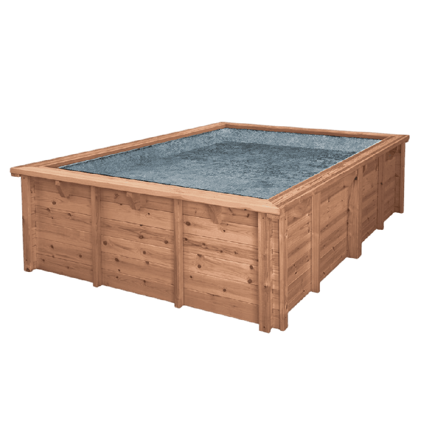 Piscine Bois PRESTIGE Carrée TROPICANA SPARK avec Escalier d'angle 320x320x145 cm Liner Relief 3D