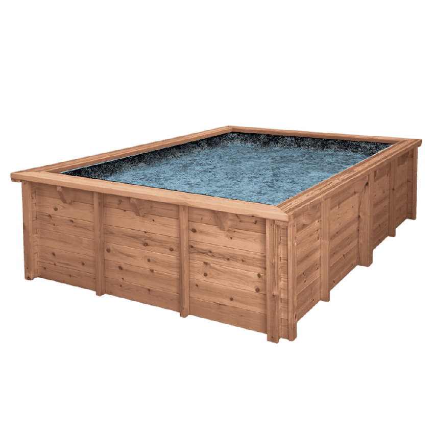 Piscine Bois PRESTIGE Capri Carrée avec Escalier d'Angle SPARK 420x420x145cm Liner Relief 3D