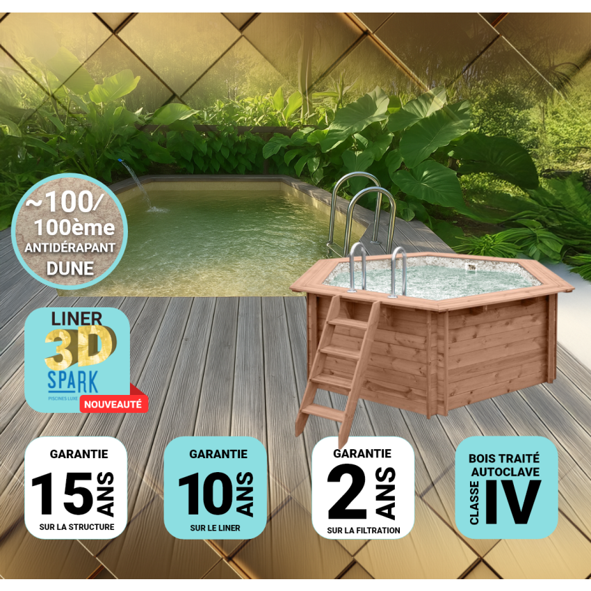 Piscine Bois Spark PRESTIGE Ronde Hexagonale SPARK ⌀ 395x115cm Liner Relief 3D
