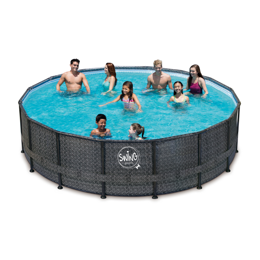 Piscine Tubulaire Ronde aspect Osier foncé ⌀488x122cm