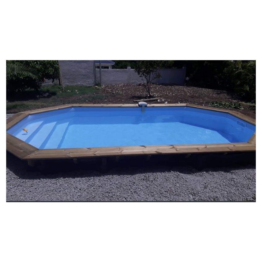 Piscine Bois Lola Octogonale Allongée avec Escalier 541x336x131cm