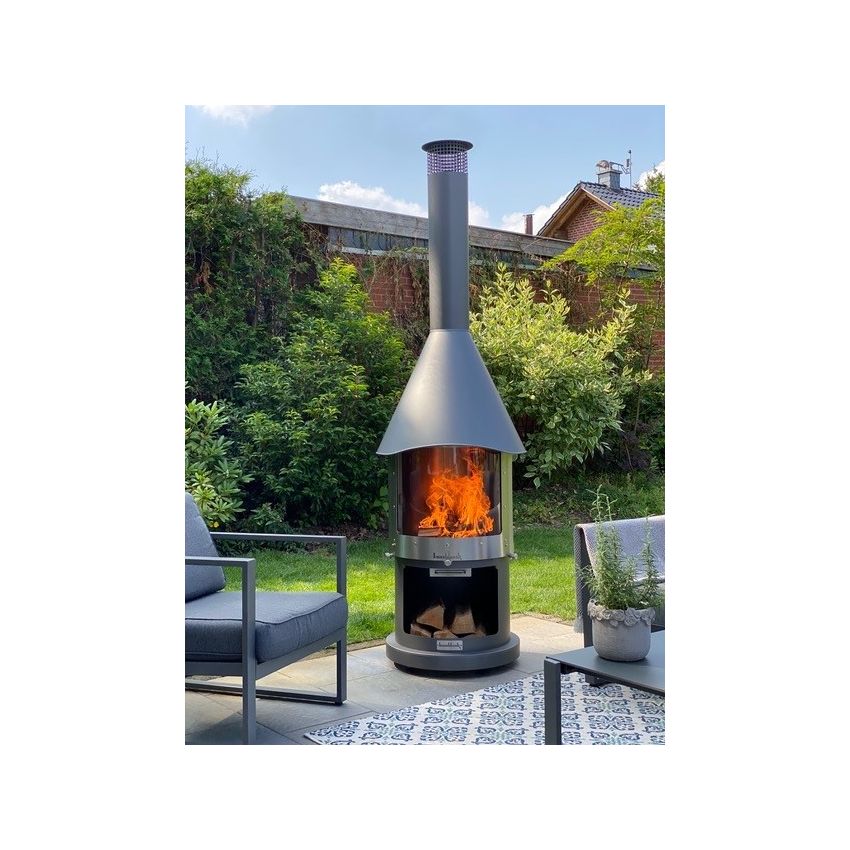 Barbecue/ Cheminée MELBOURNE en acier inoxydable Brun avec porte en verre