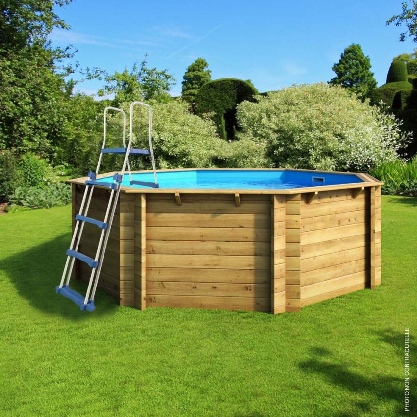 Piscine bois Hexagonale 395x117cm Liner bleu +Pompe à chaleur Offerte