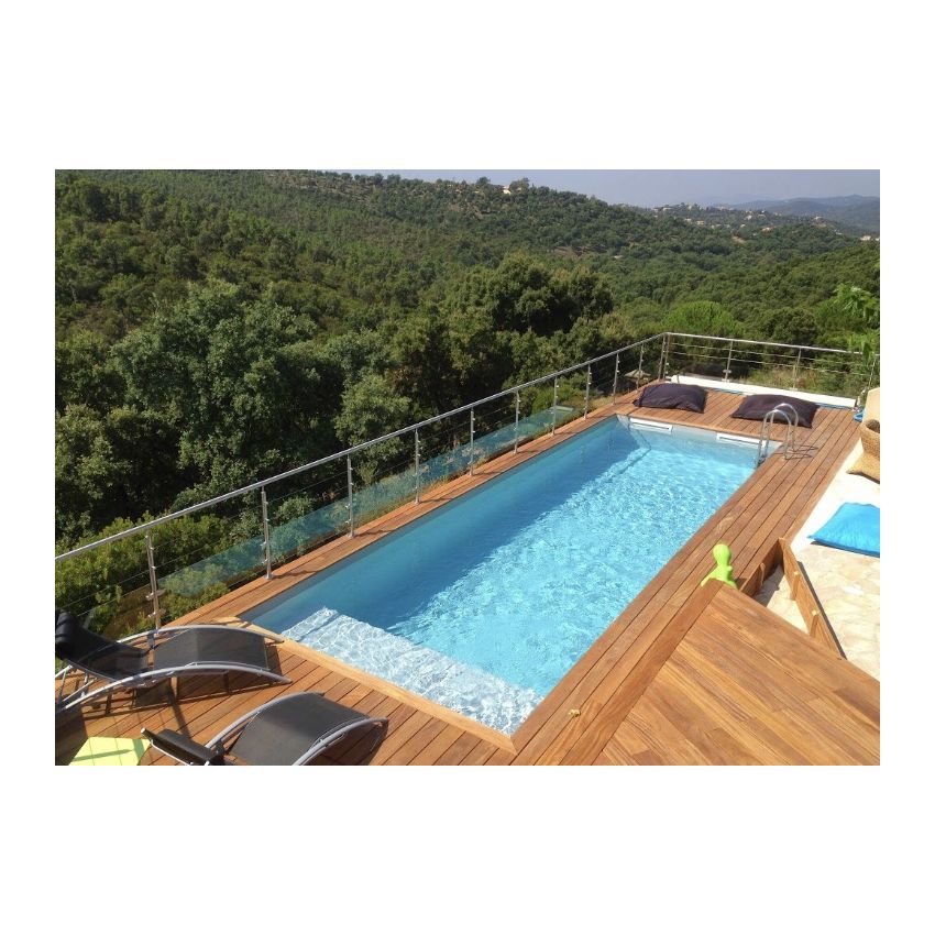 Piscine Bois Luxe Rectangulaire avec Plage immergée + Escalier 620x420x130cm