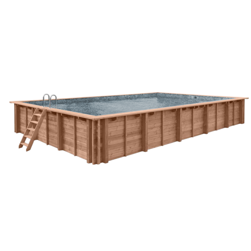 Piscine Bois PRESTIGE Rectangulaire avec Escalier d'Angle SPARK 920x420x145cm Liner Relief 3D