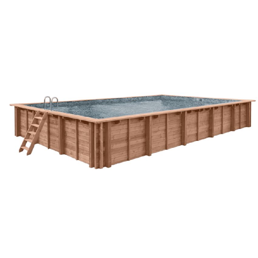 Piscine Bois PRESTIGE California Rectangulaire avec Plage immergée + escalier SPARK 520x220x131cm Liner Relief 3D