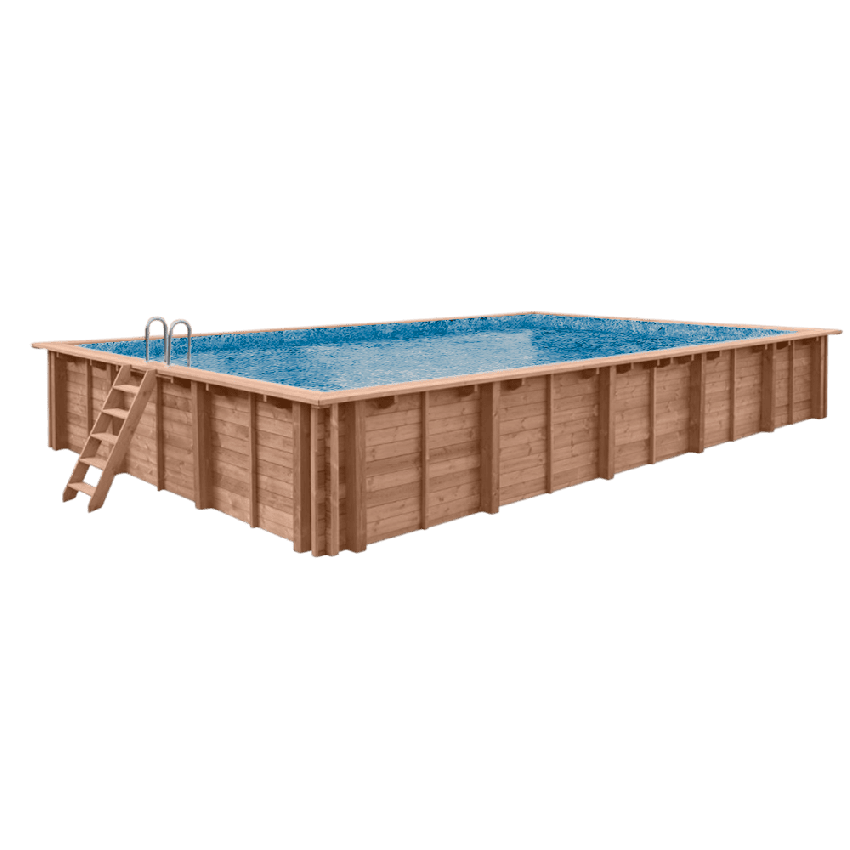 Piscine Bois PRESTIGE Rectangulaire LUNA avec Escalier d'angle SPARK 350x270x70cm Liner Relief 3D