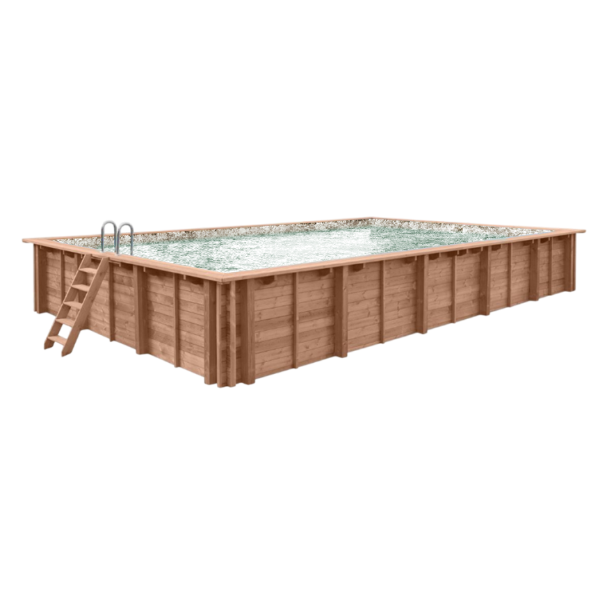 Piscine Bois PRESTIGE Rectangulaire avec Escalier d'Angle SPARK 620x420x145cm Liner Relief 3D