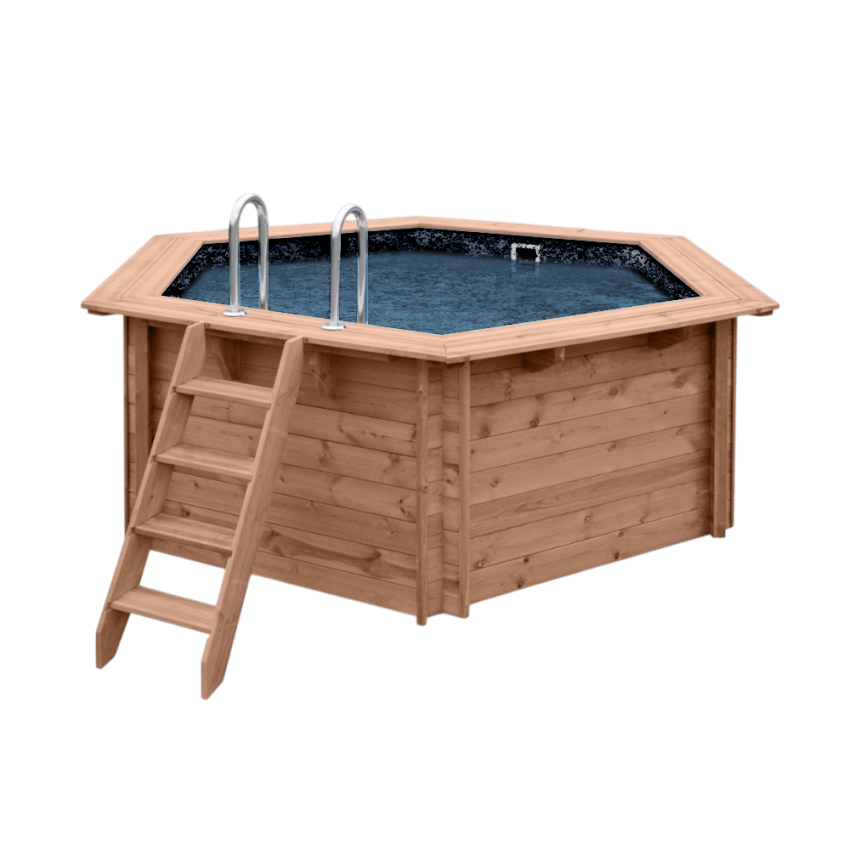 Piscine Bois Spark PRESTIGE Ronde Hexagonale Avec Escalier SPARK ⌀ 395x115cm Liner Relief 3D