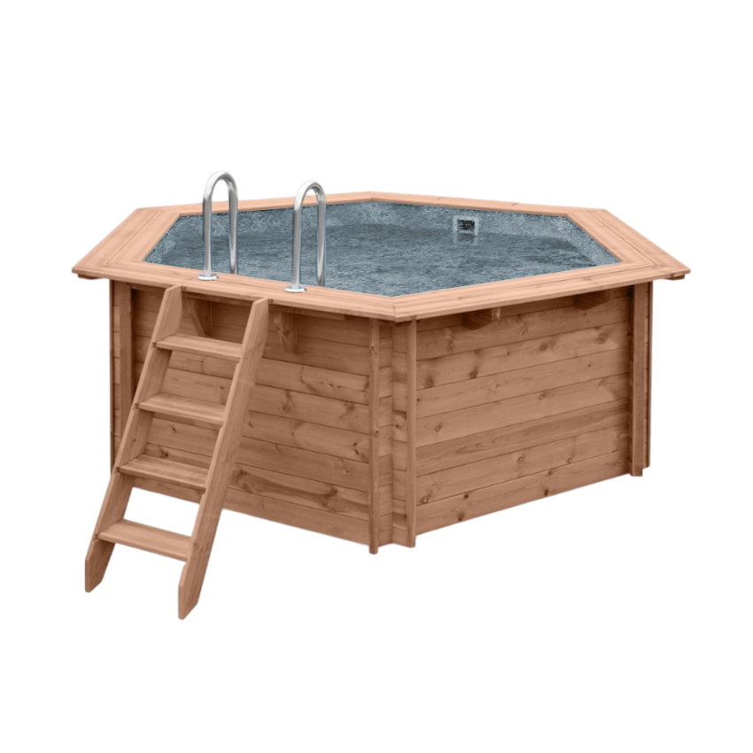 Piscine Bois PRESTIGE Diamant Ronde avec escalier SPARK ⌀360x131cm Liner Relief 3D