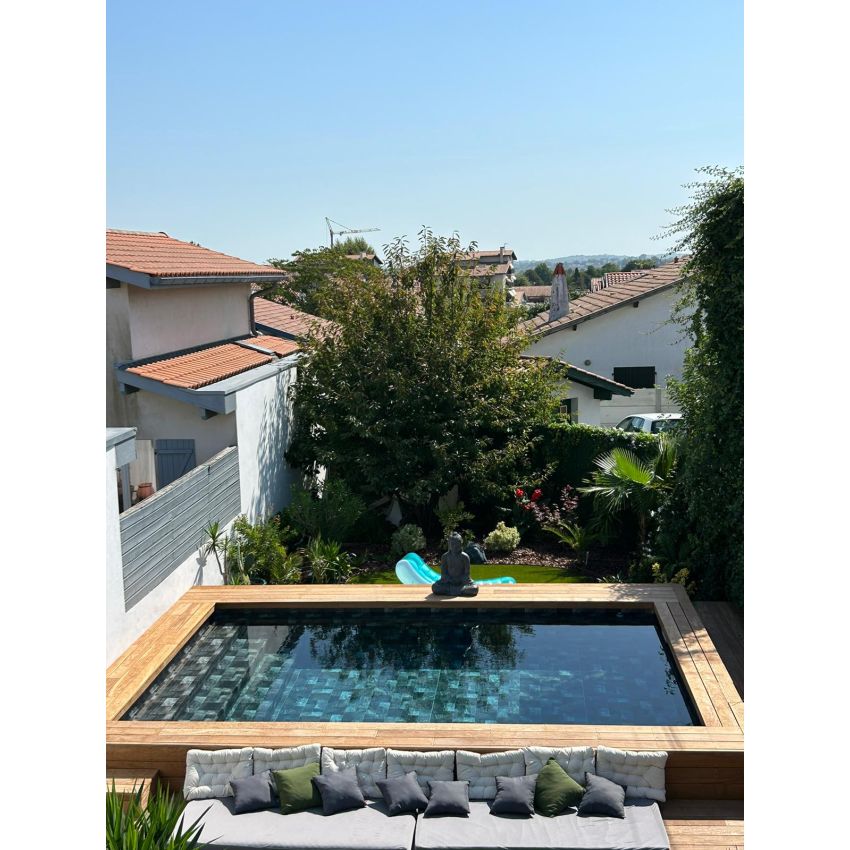 Piscine Bois Luxe Rectangulaire avec Escalier 620x420x130cm Pierre de Bali