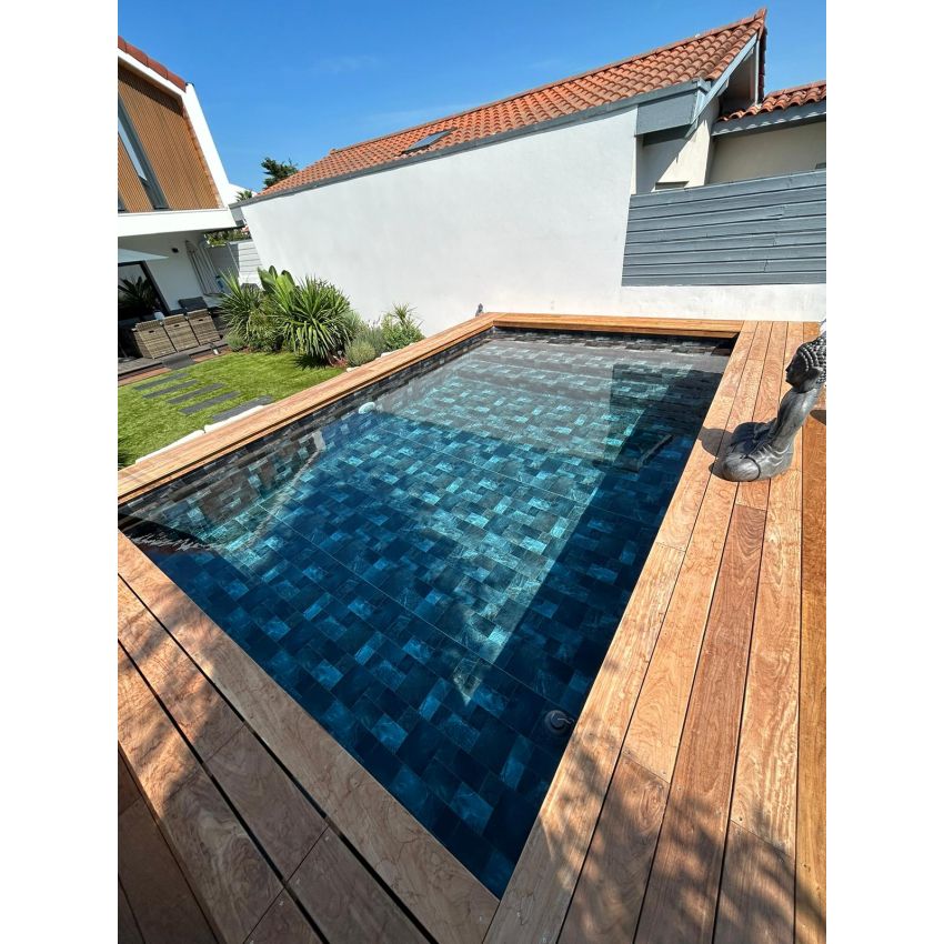 Piscine Bois Luxe Rectangulaire avec Plage immergée + escalier 420x320x145cm Pierre de Bali