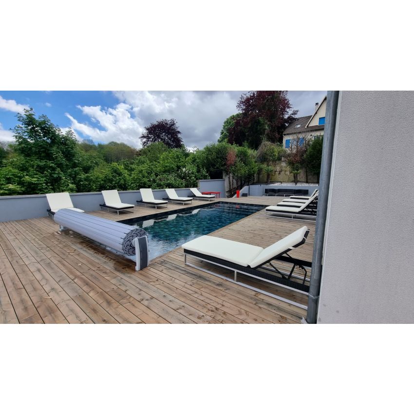 Piscine Bois Rebecca Rectangulaire avec Plage Immergée + Escalier 920x420x145cm Pierre de Bali