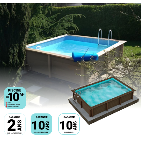 Kit Piscine Béton Aspect Bois Carré 324x324x130cm