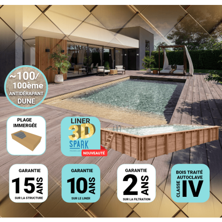 Piscine Bois PRESTIGE Rectangulaire LUNA avec Plage Immergée SPARK 350x270x70cm Liner Relief 3D