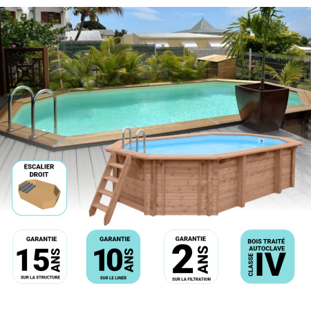 Piscine Bois MAEVA 753 x 434 x 150 cm avec Escalier DURAPIN