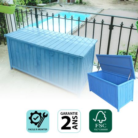 Coffre de rangement lasuré couleur bleue / dim. 127x55xH60 cm / 0,70 m2 
