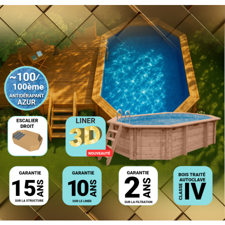 Piscine bois Allongée UBBINK PREMIUM 860x470x130cm Liner Relief 3D-AZURE