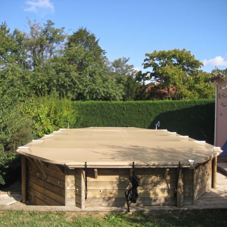 Bache &agrave; barres pour piscine Hors sol octogonale allong&eacute;e 610x400 cm