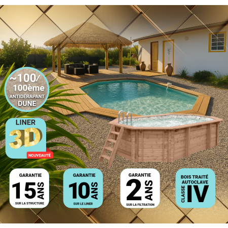 Piscine bois Allongée UBBINK PREMIUM 610x400x130cm Liner Relief 3D