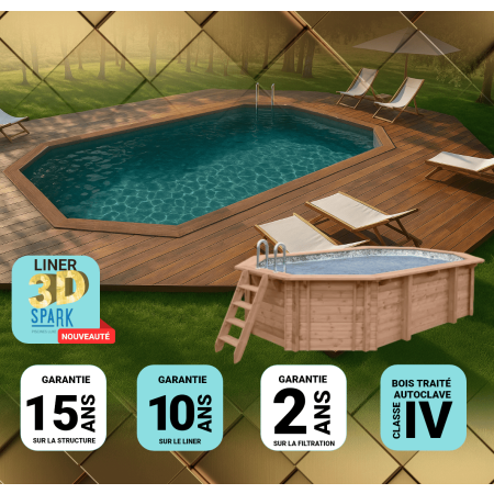 Piscine bois Allongée UBBINK PREMIUM 610x400x130cm Liner Relief 3D