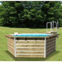 Piscine en bois hexagonale CEBU en kit 350x295x111 cm