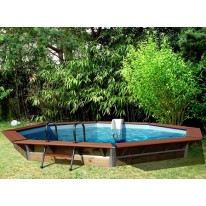 Piscine bois Octogonale CLEOFAS Ø460x129cm Liner bleu