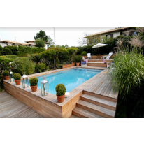 Kit Piscine Bois Rectangulaire Luxe avec Plage+Escalier 4.70 X 2.70 X 145 cm