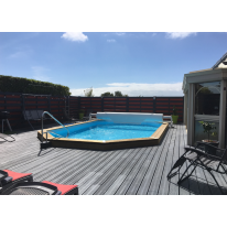 Piscine Bois D'ARGENT Allongée avec escalier 610X400x130 cm