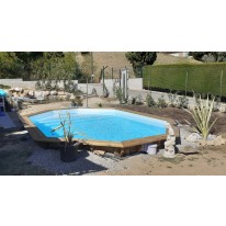 Piscine Bois D'ARGENT avec plage immergee 610X400x130 cm