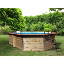 Piscine bois Octogonale Allongée FUGUA 590x420x129cm Liner bleu