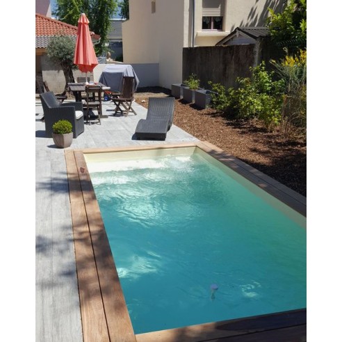 Piscine Bois Luxe Rectangulaire avec Plage immergée + escalier 420x320x145 cm