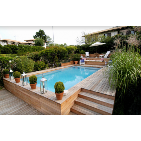 Piscine Bois Luxe Rectangulaire avec Escalier 470x270x145 cm