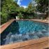 Piscine Bois Luxe Rectangulaire avec Plage immergée + Escalier 620x420x145cm Pierre de Bali