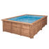 Piscine Bois PRESTIGE Anna carrée avec Escalier d'Angle SPARK 520x520x145cm Liner Relief 3D